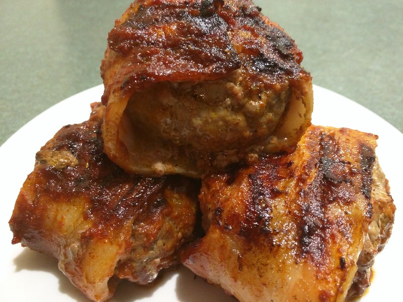 Bacon Wrapped BBQ Glazed Rissoles